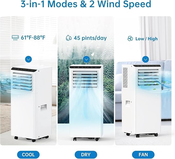 GarveeHome Portable Air Conditioner, Energy Efficient 8000 BTU AC, Window Kit & Remote, 24H Timer, Portable Air Conditioner with Vent. - Image 4
