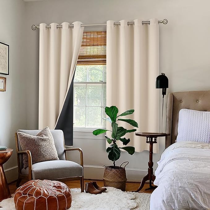 BGment Thermal Insulated 100% Blackout Curtains 63 Inch Length 2 Panels, Total Light Blocking Curtains for Bedroom, Grommet Window Drapes with Thick Black Liner, 52 Inch Wide Each Panel, Champagne - Image 2