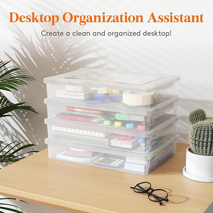 Lifewit 4 Pack Paper Organizer Storage, Multi-Purpose Plastic File Box with Latching Lids, Containers for A4, 8.5" x 11" Letter, Scrapbook, Document, Magazine, Art Supplies, Clear - Image 8