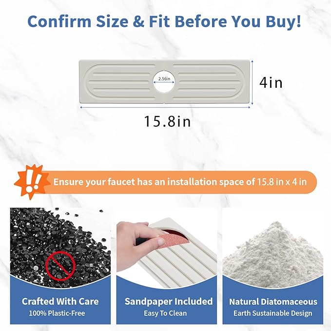 Kitchen Faucet Mat, Quick Drying Diatomite Sink Faucet Mat Splash Guard for Kitchen, Water Absorbing Stone Tray for Sink, Absorbent Stone Drying Tray for Bathroom Counter - Image 3