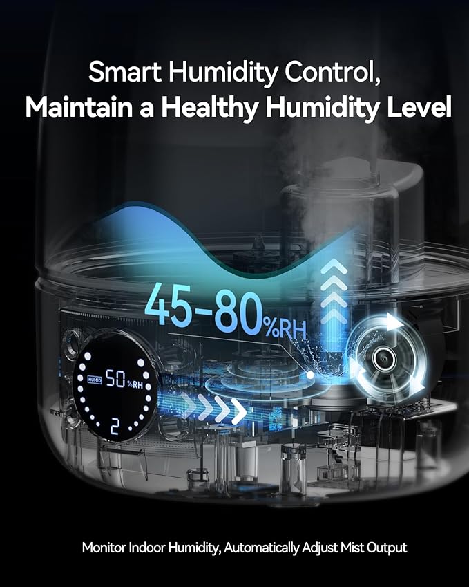 Humidifiers for Bedroom Large Room Home, 3L Cool Mist Humidifiers for Baby Nursery & Plants, Ultrasonic, Oil Diffuser, Timer, Auto Shut-Off, 360° Nozzle, 26dB Quiet, Automatic Mode - Image 4