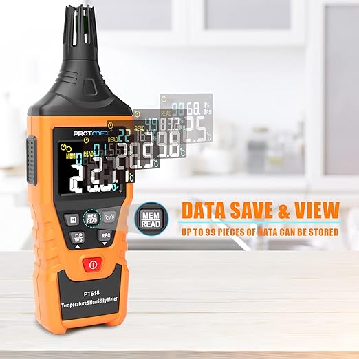 Protmex PT618 Temperature Humidity Meter, Thermometer Hygrometer Monitor with Ambient, Dew Point, Wet Bulb for Indoor/Outdoor MIN, MAX, Data Hold, LCD Backlight - Image 3