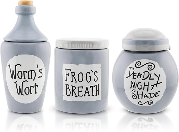 Silver Buffalo Disney The Nightmare Before Christmas Sally's Mini Storage Jars 3-Piece Set Replica | Sculpted Ceramic Kitchen Containers For Snacks by SilverBuffalo