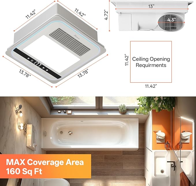 4 in 1 Bathroom Exhaust Fan with Light, 1760W Heater Fan Light Combo, 190 CFM Bathroom Fan, 1.0 Sone Exhaust Fan with Heater, Light, Ventilation for Home, Bath, Hotel - Image 2
