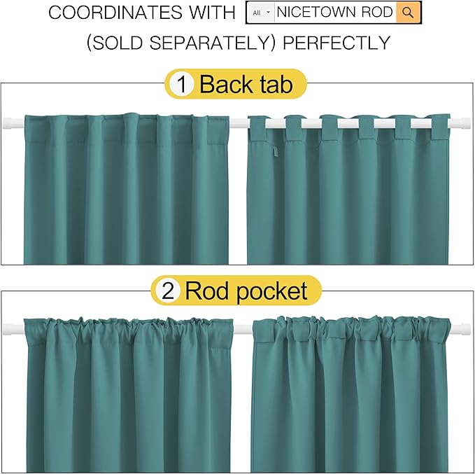 NICETOWN Living Room Blackout Draperies - (Sea Teal Color) W70 x L95, 2 Pieces, Room Darkening Window Blackout Drape Panels - Image 3