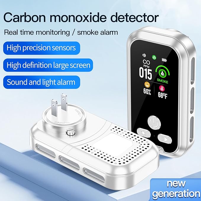 2-Pcs 4IN1 Plug in Smoke & Carbon Monoxide Detector Combination Builti-in 2000 mAh Backup Battery HD Screen [Smoke CO Temp Humidity Sensor] Alarm for Home Travel Hotel Indoor (White) - Image 3