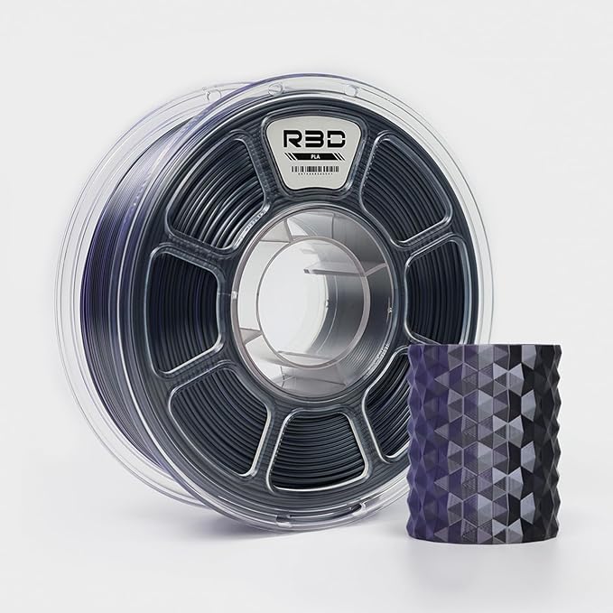 R3D Dual Color Silk PLA Filament, Co-Extrusion 3D Printer Filament 1.75mm, 30-370 mm/s High Speed PLA, Dimensional Accuracy +/- 0.02 mm, 1KG Plastic Spool (Silk Black-Purple) by R3D