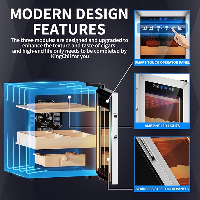 KingChii Upgrade 50L Temperature & Humidity Control Cabinet, Built-in Humidification System with Spanish Cedar Wood Shelves & Drawer Hygrometer Father's Day Gifts for Men - Image 3