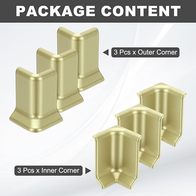 uxcell Self Adhesive Baseboard Corner Blocks, 2.2 Inch Wall Edge Corner Protector 3 Inside + 3 Outside Corners-Connector for Wall Floor Furniture Edge(Champagne) - Image 3
