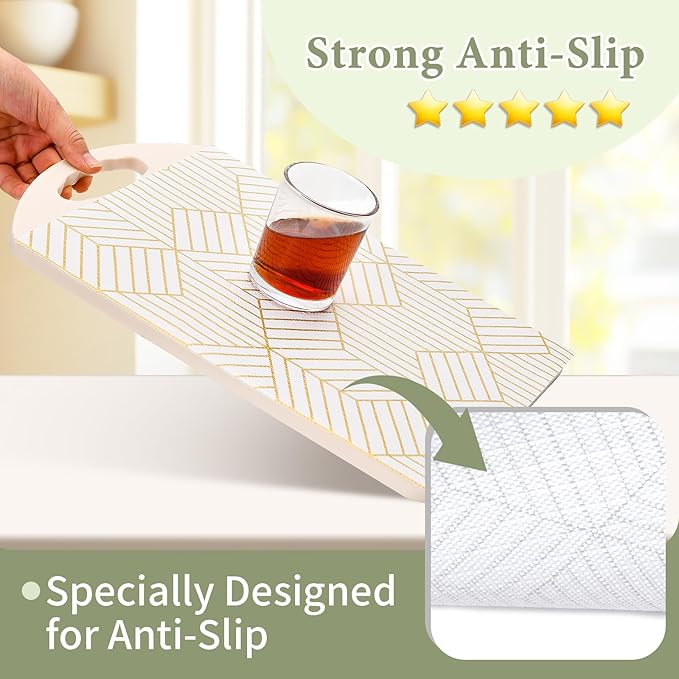 Shelf Liners for Kitchen Cabinets 35.4 in X 19.69 Ft, Non Adhesive Cabinet Liner Strong Non-Slip Thickened Gold Geometric Drawer Liner, Easy to Clean for Shelf, Cabinet with Knife and Tape Measure - Image 2