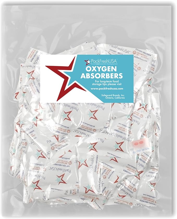 PackFreshUSA: 50 Pack - 500cc Oxygen Absorber Packs - Food Preservation - Long-Term Food Storage Guide Included by PackFreshUSA