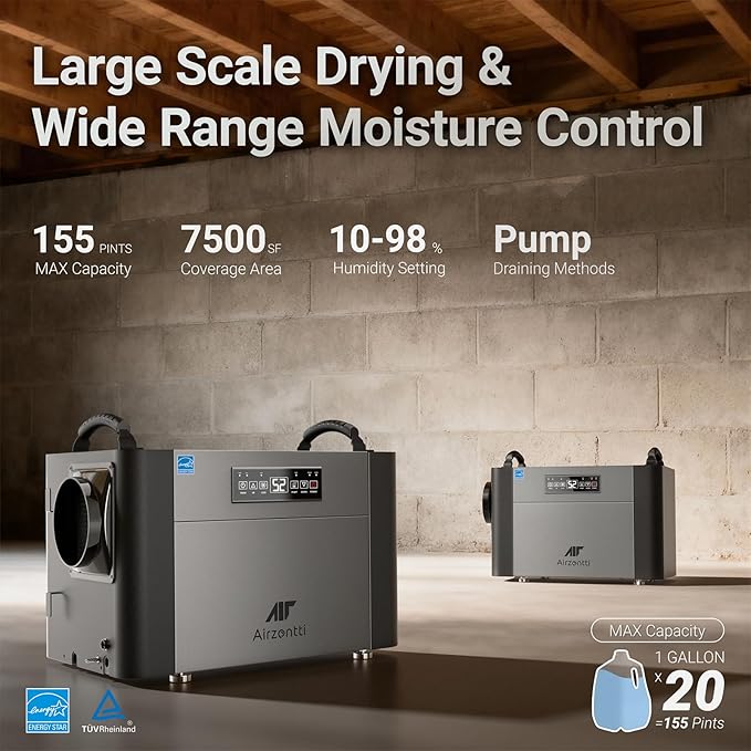 155 Pints Commercial Dehumidifier for Basement with Pump and Drain Hose, Large Space Dehumidifier for Crawl Space, Attic, Garage, Home, Industrial, Water Damage, Auto Defrost, Energy Star - Image 2
