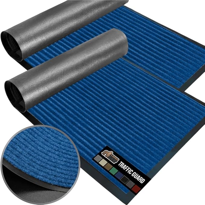GORILLA GRIP Waterproof Traffic Guard Door Mat, 2 Pack Heavy Duty Entryway Mats, Strong Backing Commercial Utility Rugs for Office Hallway, Garage Floor and Home, Low Profile Carpet, 35x23, Blue by GorillaGrip