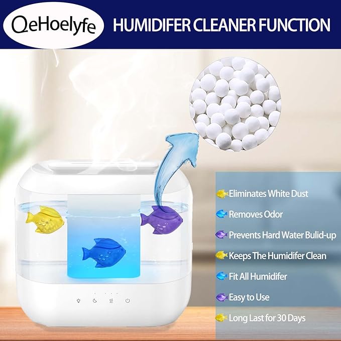 12 Pack Universal Humidifier Cleaner Fish for Humidifiers, Fish Tanks and Warm & Cool Mist Humidifiers, Cleaning Ball, Prevents Hard Water Build-Up, Purifies Water, Eliminates White Dust and Odor - Image 3