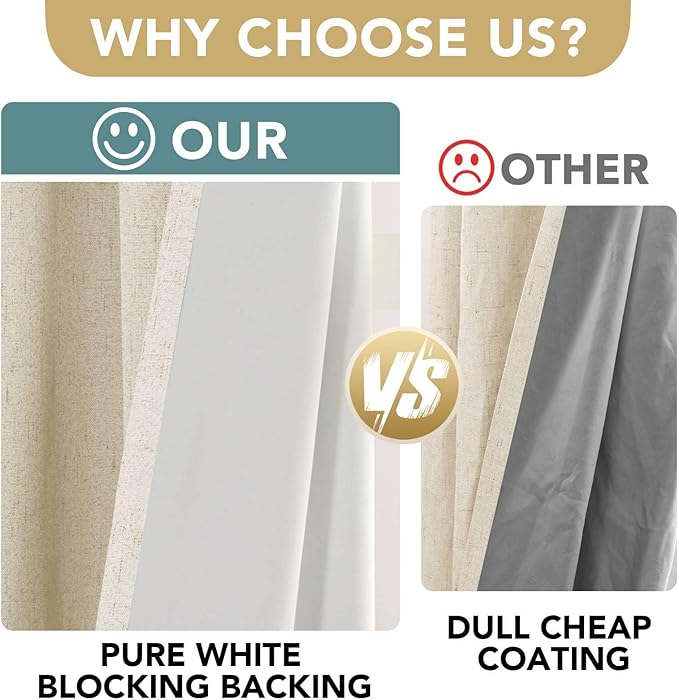 H.VERSAILTEX 100% Blackout Curtains for Bedroom Thermal Insulated Linen Textured Curtains Heat and Full Light Blocking Drapes Living Room Curtains 2 Panel Sets, 42x54 Inch, Bleached Sand - Image 3