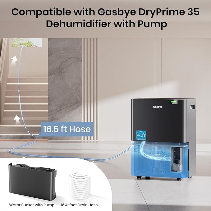 Replacement Water Tank with Pump and 16.4ft Drain Hose for DryPrime 35 Dehumidifier with Pump, Black - Image 3