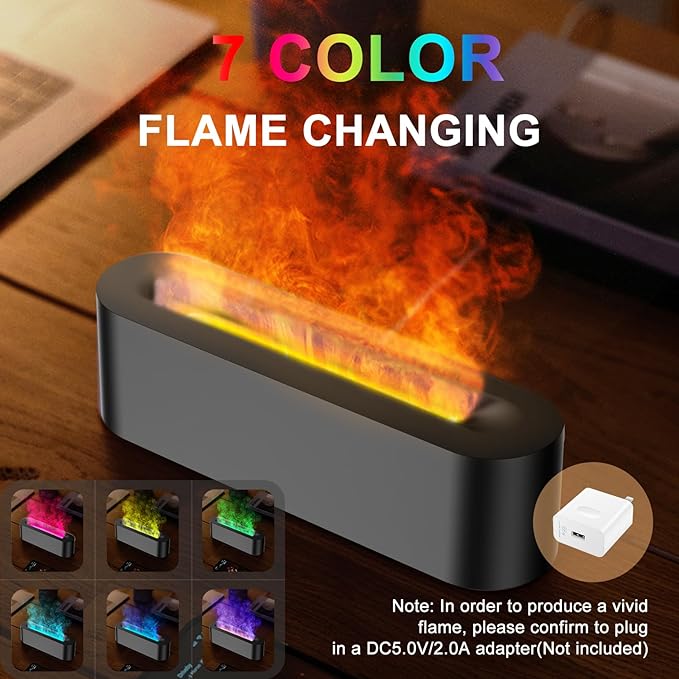 Colorful Flame Fire Diffuser Humidifier, 7 Colors Changing Oil Diffuser, Ultra-Quiet Aroma Essential Oils Aromatherapy Diffusers for Large Room, Bedroom, Office(Timeable, Waterless Auto off-150ml) - Image 2