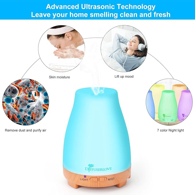 Diffuserlove Essential Oil Diffusers 200ML Remote Control Diffuser Mist Humidifiers BPA-Free Aromatherapy Diffuser (Yellow Base) - Image 4