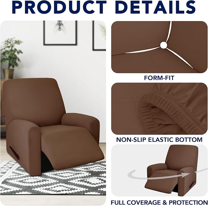 PureFit 100% Dual Waterproof Recliner Cover, Waterproof Couch Cover for Recliner - Stretch Non Slip Fleece Sofa Covers Washable, Leakproof Furniture Protector for Kids, Pets, Dog (Recliner, Brown) - Image 4