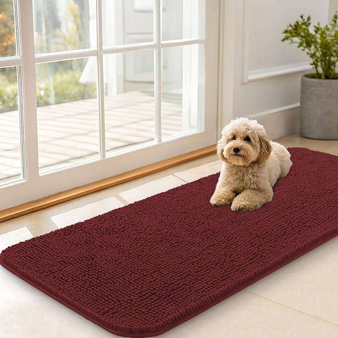 OLANLY Dog Door Mat for Muddy Paws 47x20, Absorbs Moisture and Dirt, Absorbent Non-Slip Washable Doormat, Quick Dry Chenille Mud Mat, Entry Indoor Entryway Carpet for Inside Floor, Caramel Russet by OLANLY