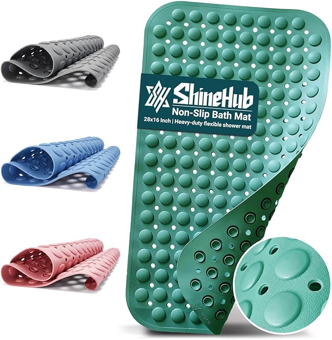 Heavy Duty TPE Bathtub Mat - 166 Suction Cups Non-Slip Shower Mat with Drainage Holes - Durable in-Stall Bath Mat for Daily Use - 28x16 Inches, Smoke Pine Green by Unknown
