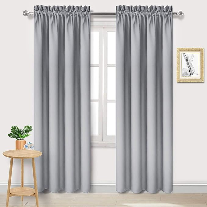 DWCN Blackout Curtains Room Darkening Thermal Insulated Bedroom Curtains Window Curtain Panels, 38 x 84 inches Long, Set of 2 Silver Grey Rod Pocket Drapes by DWCN