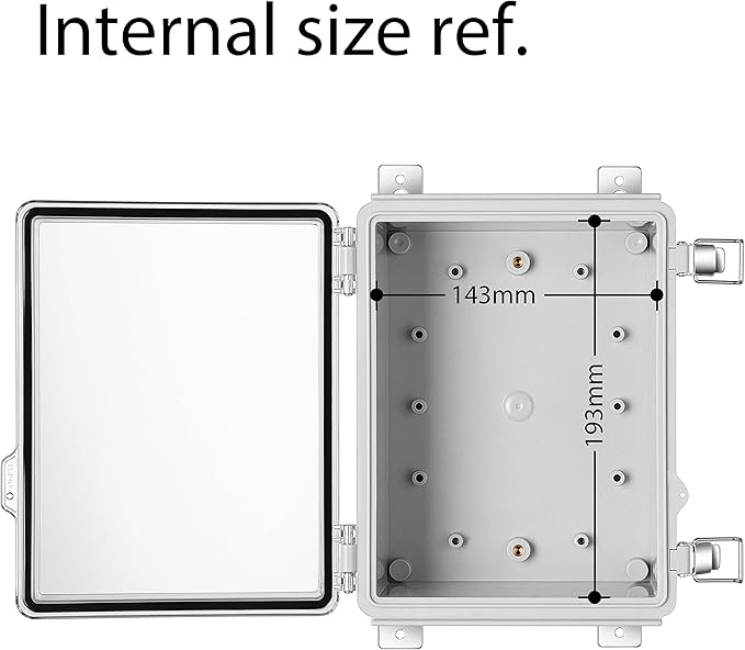 Junction Box, IP67 Waterproof Plastic Enclosure for Electrical Project, Hinged Transparent Cover, Includes Mounting Plate and Wall Bracket 220×170×110mm (8.6"×6.7"×4.3" TC) - Image 4