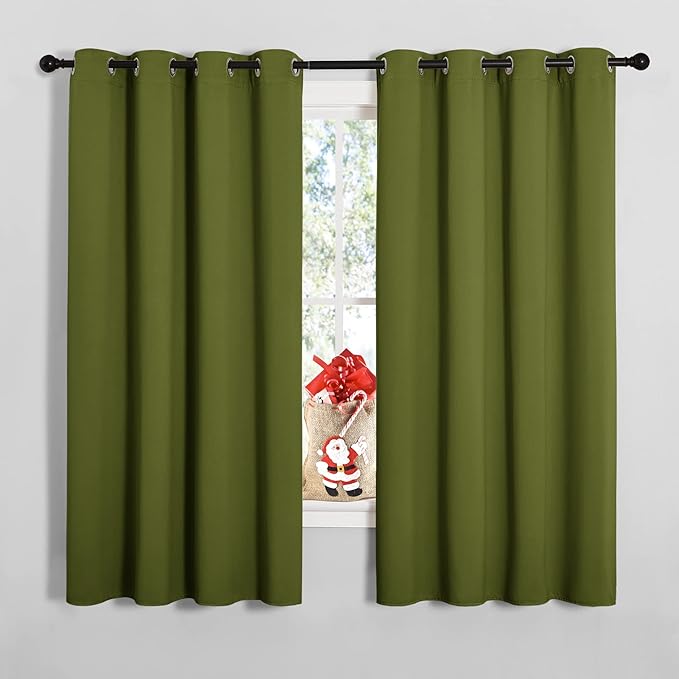 NICETOWN Bedroom Curtain Panels Blackout Draperies, Thermal Insulated Solid Grommet Blackout Curtains/Drapes (One Pair, 55 by 68-inch, Olive Green) by NICETOWN