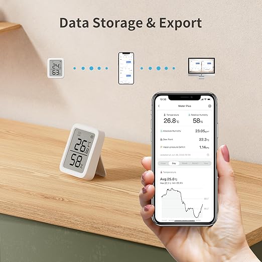 SwitchBot Thermometer Hygrometer, Bluetooth Indoor Humidity Meter for Home, Temperature Sensor with App Control, Large LCD Display, Notification Alerts, 2-Year Data Storage Export - Image 4