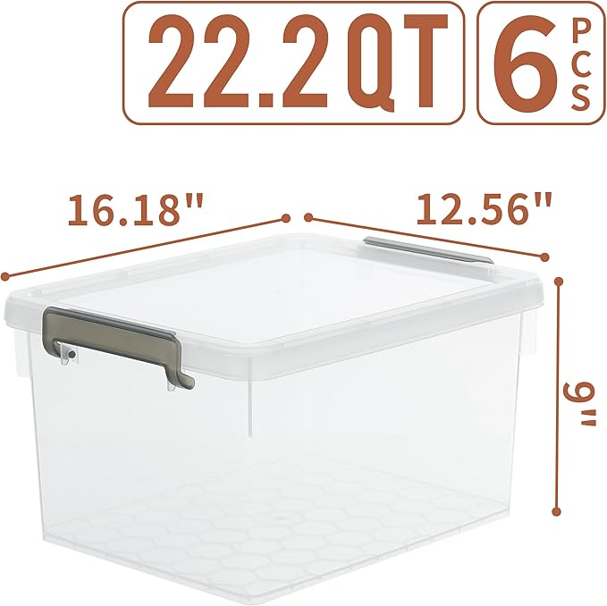 Citylife 22.2 QT 6 Packs Plastic Storage Bins with Lids and Secure Latching Buckles Clear Stackable Storage Containers for Organizing Durable Storage Box - Image 6