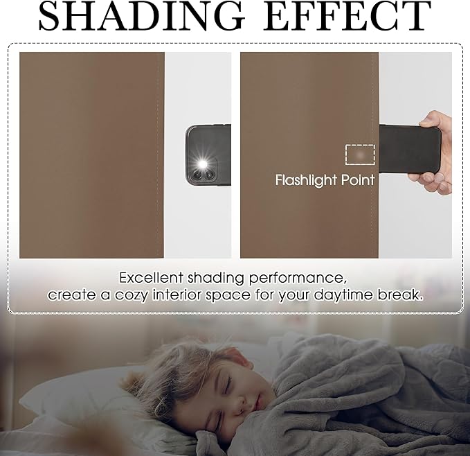 RYB HOME Blackout Thermal Insulated Curtains, Portable Curtain for Sliding Glass Door/Storage/Space Room Divider, Large Window Treatment Room Divider Panel, W80 x L84, Cappuccino, 1 Panel - Image 4