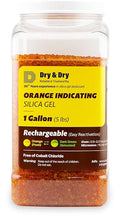 Dry & Dry [5 LBS] Premium Orange Indicating Silica Gel Desiccant Beads(Industry Standard 3-5 mm) - Rechargeable Silica Gel Beads(5 LBS) by DryDry