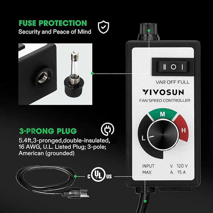 VIVOSUN Variable Fan Speed Controller, Speed Adjuster for Inline Duct Fan in Ventilation System - Image 6