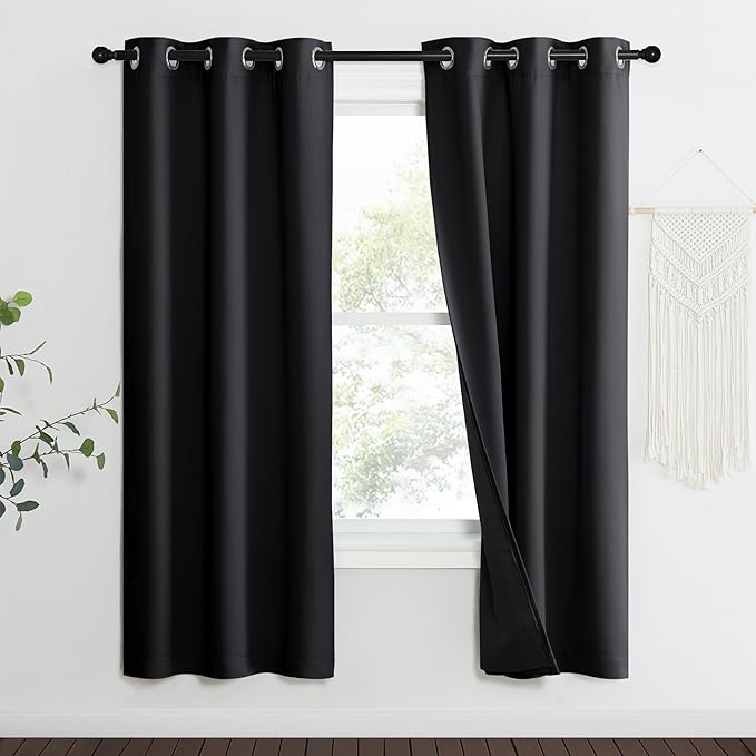 NICETOWN High-End Thermal Kitchen Curtains, Black, 37" Wide Per Panel, Set of 2 Panels, Full Blackout Curtains 70 Inches Long for Dining Room, Soundproof Window Treatment Drapes for Hall Room - Image 2