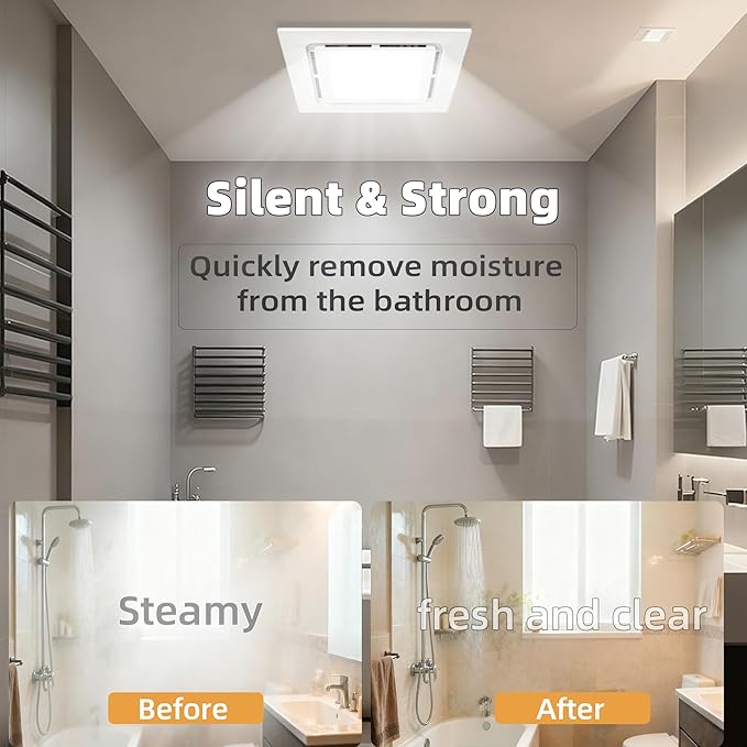 9.4" Quiet Bathroom Exhaust Fan with Led Lights, 110 CFM Whisper 1.0 sone, Ceiling 8"x8" Opening Square Panel Vent, Extractor for Ventilation, Garage, Basement, - Image 6