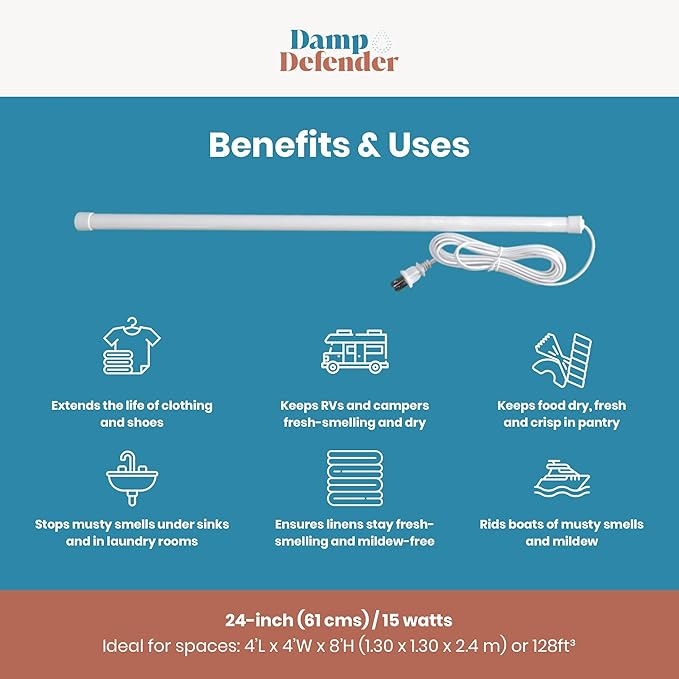 Damp Defender by Dampp-Chaser (24 Inches, White) – Compact Dehumidifier for Humidity Control in Closets, Bathrooms, Kitchens, RVs, and Boats - Image 3