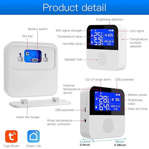 WiFi Thermometer Hygrometer with Waterproof Probe: Smart Temperature Humidity Sensor with LCD Backlit Screen & Calibration Function, App & Buzzer Alert, Indoor Temperature Monitor for Home Pet - Image 7