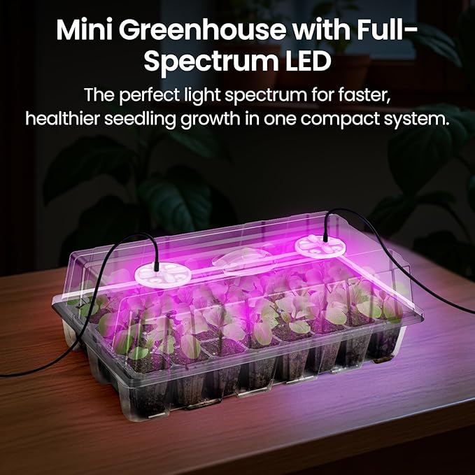 Bonviee 2-Pack Seed Starter Tray with Plant Light, Elevated Seedling Starter Trays Kits with Adjustable Humidity Domes and Clear Cell Tray, 12 Full Spectrum Led Lamp Beads for Plants Indoor-Clear - Image 8