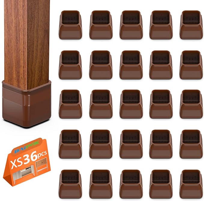 36pcs Square Chair Leg Floor Protectors, Felt Pads Chair Leg Protectors for Hardwood Floors, Silicone Furniture Feet Cups Covers Felt Pads, Prevents Scratches & Reduce Noise, Brown, X-Small by BAIPOK