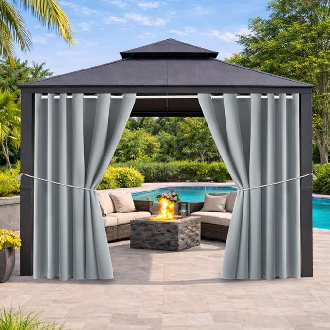 DIVA EN CAMINO DEC Outdoor Patio Curtain Waterproof Darkening Thermal Insulated Indoor Curtains for Bedroom, Porch, Living Room, Pergola, Cabana, W84 x L95, Light Gray, Set of 2 Panels by DivaenCamino