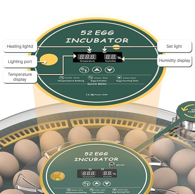 Automatic Egg Incubator for 52 Eggs with Egg Turner & Candler Light - Poultry Hatcher for Chicken Duck Pigeon Bird, External Water Bottle, 60W Household Hatching Machine (19.68 x 3.54 Inch) - Image 4