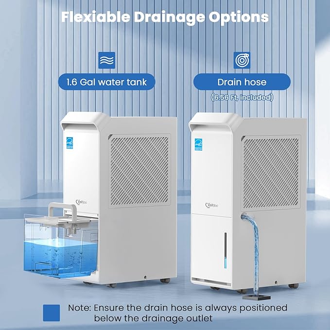 2000 Sq.Ft Most Efficient Energy Star 2025 Dehumidifier,Vellgoo 25 Pint/D Dehumidifier for basement with Drain Hose, Intelligent Humidity Control for Home,Bedroom, Bathroom - Image 5
