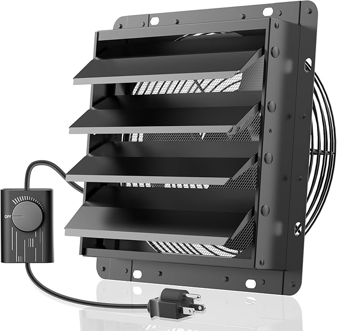 HG Power 14 Inch Shutter Exhaust Fan with Speed Controller, 882CFM High-Speed Vent Fan, 1400RPM Wall Mounted Attic Fan with Steel for Shed, Garage, Greenhouse Ventilation, Black by HGPOWER