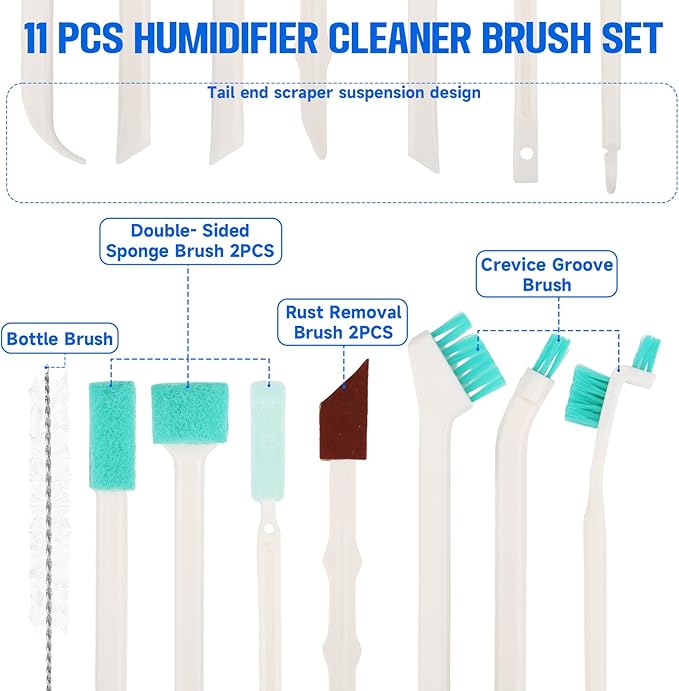 11 Pcs Humidifier Cleaner Brush Set, Multi-Size Cleaning Crevice & Small Brushes for Humidifiers, Keyboards, Tiles, Bottles, Tight Spaces - Image 3