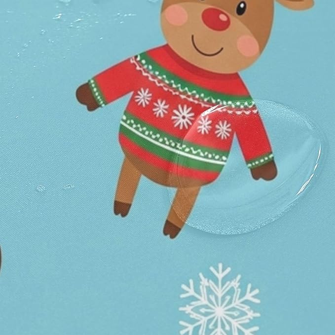 Christmas Santa Reindeer Blue Shower Curtain Liner 72×72 inch for Bathroom Curtain Anti Mold Shower Curtain with Hooks Shower Accessories - Image 4