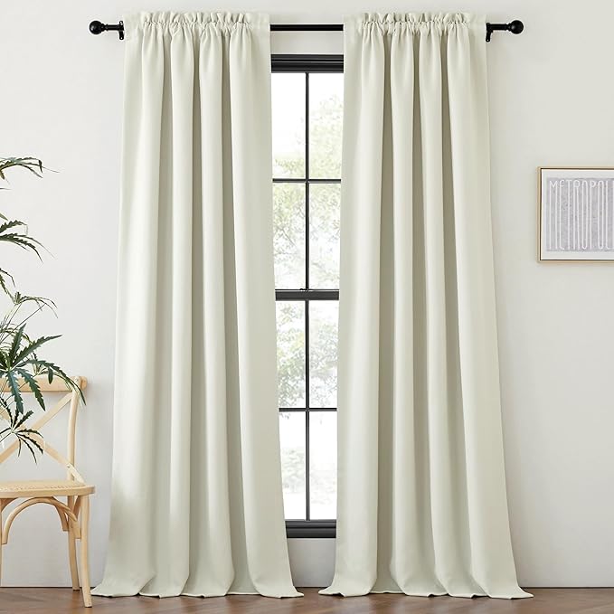 NICETOWN Room Darkening Bedroom Curtains 96 inches Long, Dual Rod Pockets & Hook Belt Light Blocking Noise Canceling Window Treatments for Living Room/Nursery, Natural, W52 x L96, 2 Panels - Image 2