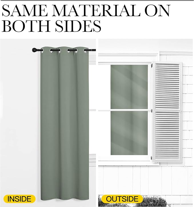 NICETOWN Blackout Greyish Green Curtain 68 inch Length for Bedroom, W55 x L68, 1 Panel, Thermal Insulated Grommet Room Darkening Window Drape Sound Dampening for Living Room - Image 6