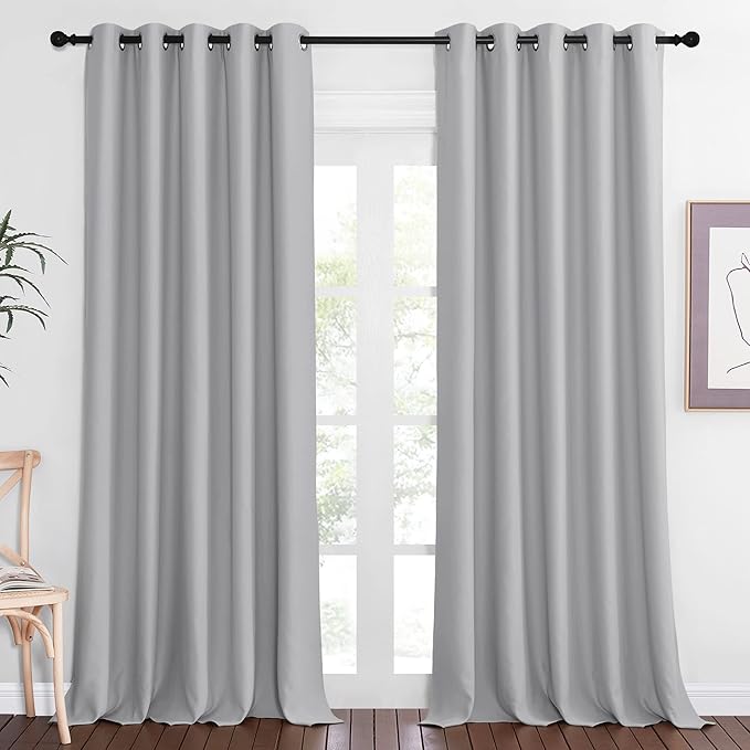 NICETOWN Sliding Door Window Treatment Blackout Patio Door Curtain Panels, Privacy Thermal Drapes for Bedroom Living Room Department with Grommet Top (Silver Grey, W66 x L110) by NICETOWN