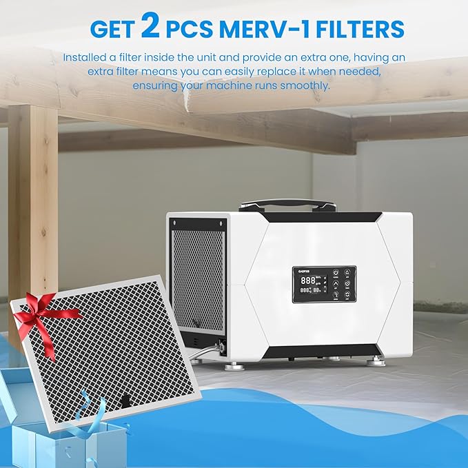 CADPXS Crawl Space Dehumidifier with Pump and Drain Hose, 80 Pint Crawlspace Dehumidifier for Commercial, Basement, Water Damage Use, Auto Defrost, Memory Start, cETL Certified, Up to 1000 Sq Ft - Image 3