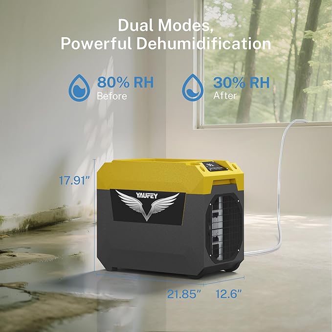 Yaufey 150 Pints Commercial Dehumidifier with Pump for Basement, Crawl Space & Water Damage Restoration，Large Dehumidifier up to 7000 Sq.Ft for Industry - 5-Year Quality Coverage - Image 4